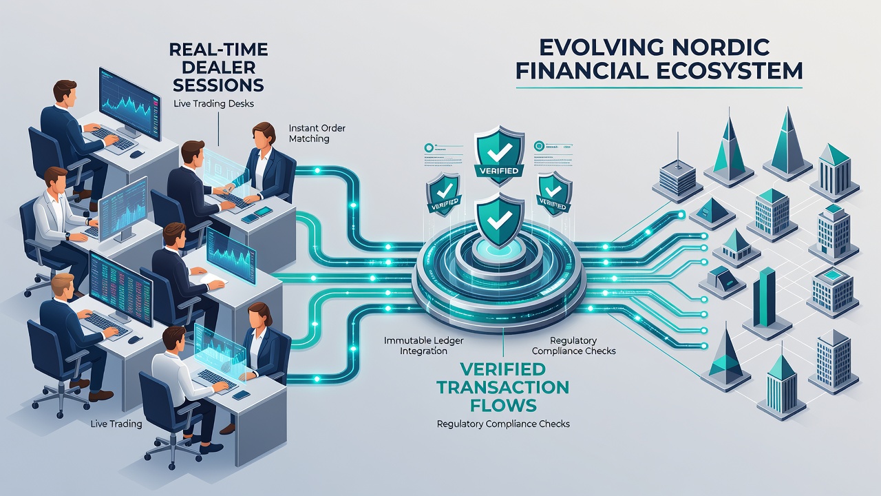 Diagram illustrating transaction flow synchronization between live dealer software and Nordic compliance databases