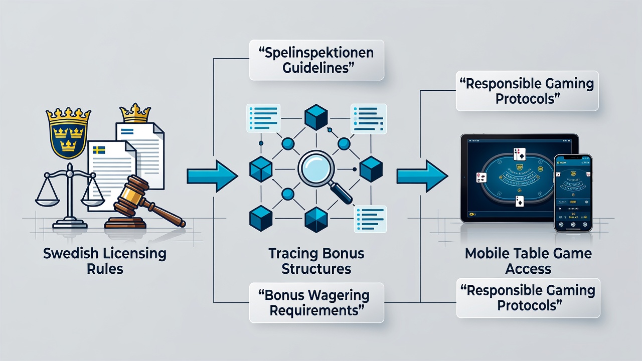 Mobile device displaying regulated table game with bonus terms and Swedish licensing compliance notice